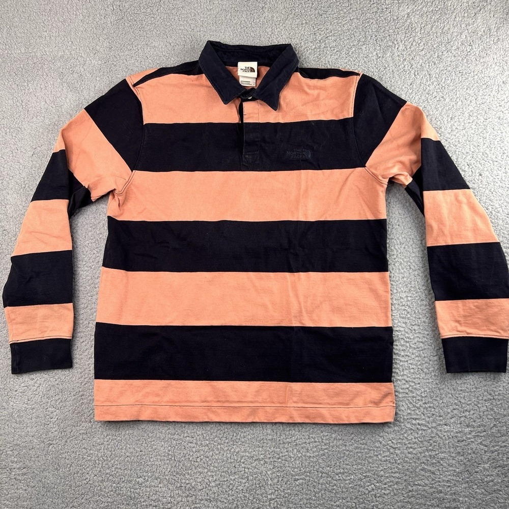 The North Face Polo Shirt Mens Large  Blue Long Sleeve Rugby Striped Colorblock
